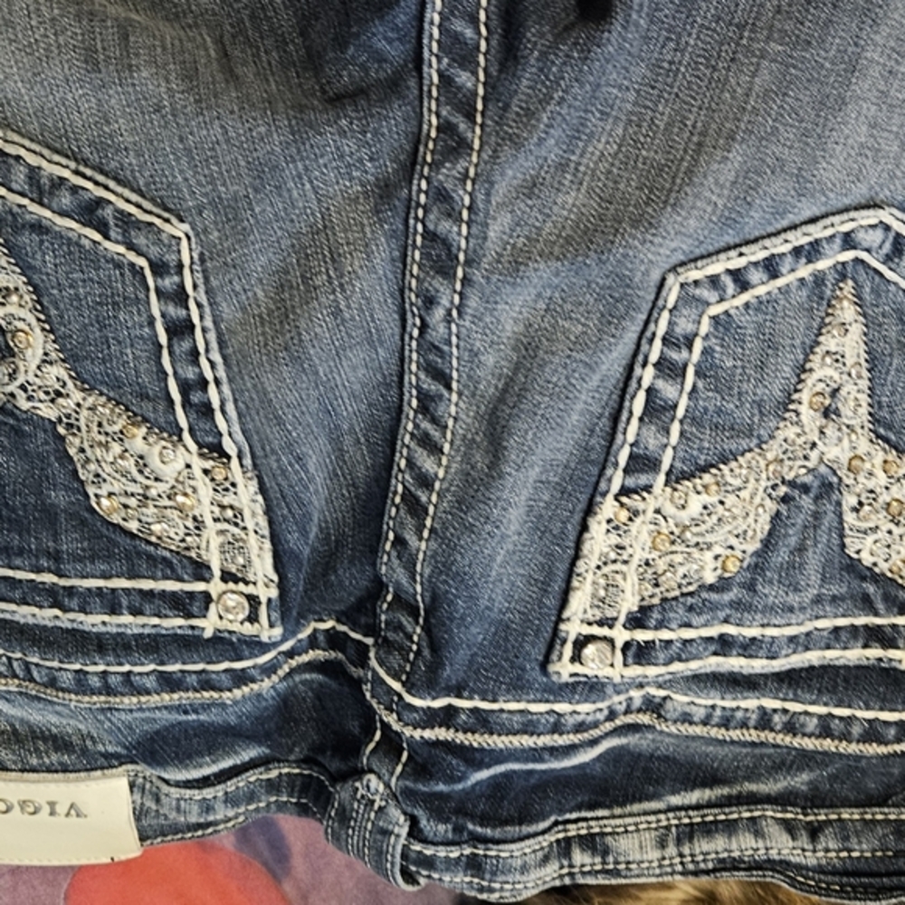 Vigoss Blue Capris with Embroidered Details